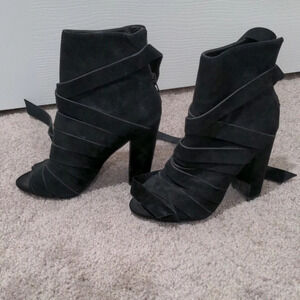 Aldo Suede Heeled Booties‎ strappy peep toe 6.5